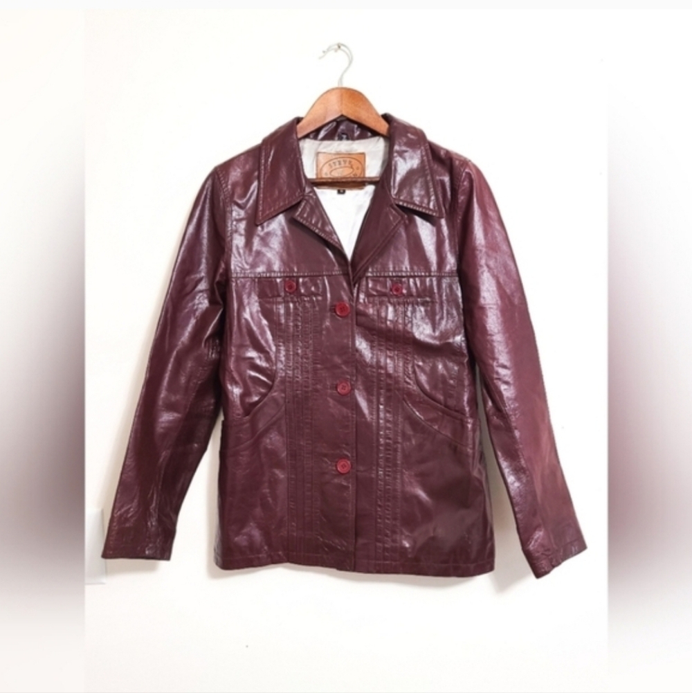 Steve Madden Burgundy Faux Leather Button-Up Jacket
